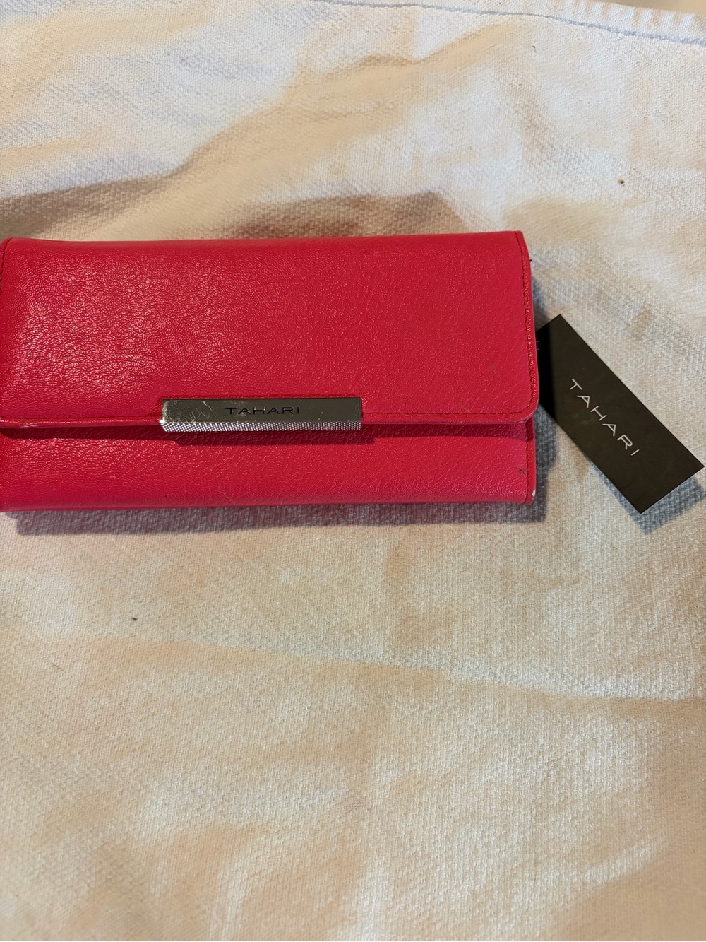 Tahari Hot Pink Fold-Over Trifold faux Leather Wallet brand new with tags $60